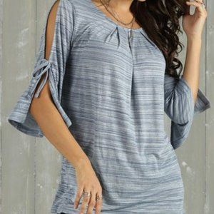 Suzanne Betro Weekend Denim Blue Spacedye Slit-Sleeve Tunic - Size 2X